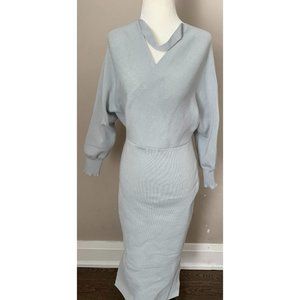 NWT Ruiyicai Off-the-Shoulder long Sweater Dress light grey L/LX